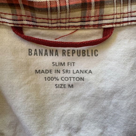 Banana Republic Medium Slim Fit Snap Red Plaid Button Up Long Sleeve Men's Shirt - Picture 9 of 11